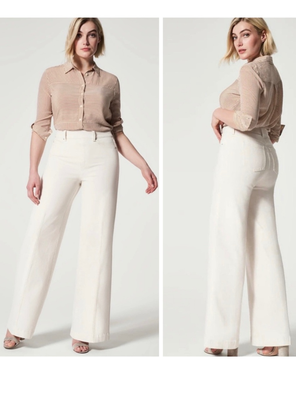 SPANX Ecru Seamed Front Wide Leg Coastal Jeans L